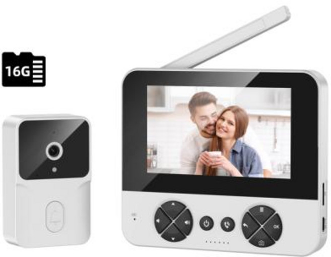 무선 인터폰 4.3인치 비주얼 초인종 양방향 웨이크업 비디오 인터콤 100만 픽셀 카메라 비전 디지털 도어 벨, 3)White 16G