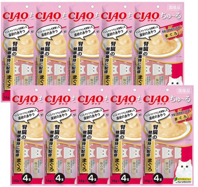 이나바 차오 츄르 고양이 간식, 신장건강 참치, 56g, 10개