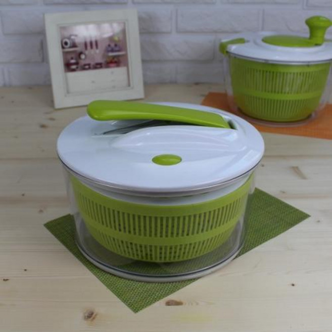 플루스타 TF-915-881 자동 야채탈수기 대용량 손잡이형 샐러드 탈수기, 초록색, 2개