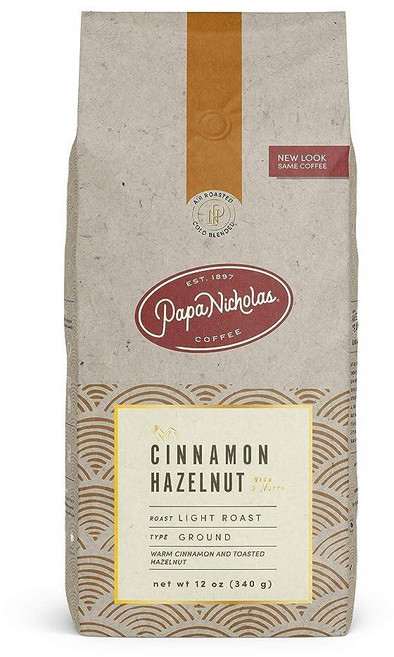 PapaNicholas Coffee 원두 커피 시나몬 헤이즐넛 | 283.5g(10온스) | 가향 라이트 로스트 | 에어 로스팅 100% 아라비카 | 따뜻한 향신료 견과류, PapaNicholas Coffee 원두 커피, 시나몬, 340g, 1