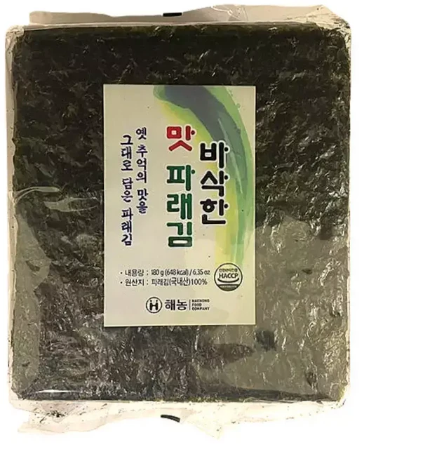 해농 맛 파래김 180g (100매) 무조미 바삭한 구운김, 1개