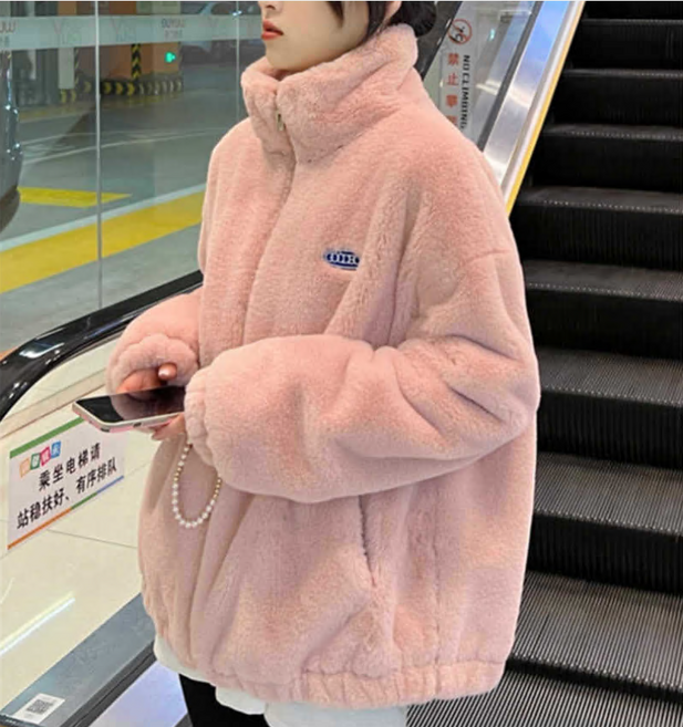 Connect LINK 여자 오버핏 뽀글이 후리스 양털 점퍼