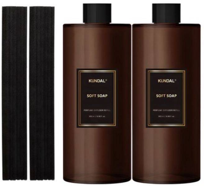 쿤달 퍼퓸 디퓨저 리필 2P+섬유스틱 14P, 소프트솝, 500ml, 1개