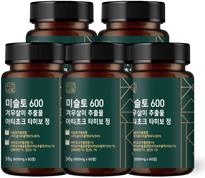 자연바름 미슬토 겨우살이 추출물 정 아티초크 타히보 아연 엽산 함유, 60정, 5개