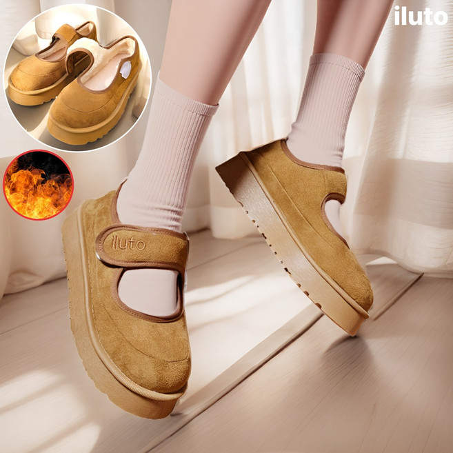 일루토 키높이 통굽 벨크로 털 로퍼