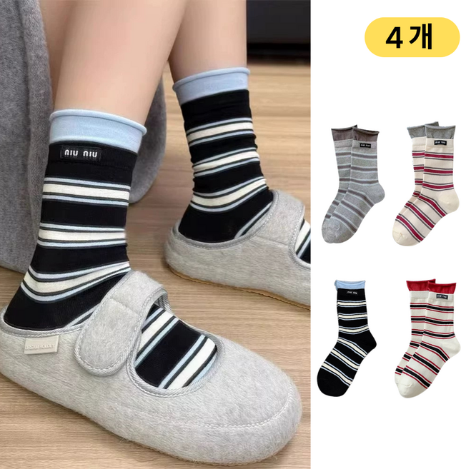 글로윅 여성 패션 중목 양말 4컬레세트