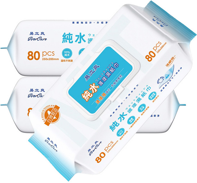 易立爽 純水濕紙巾 加厚加大 雙面設計 台灣製造, 12個, 80, 1g