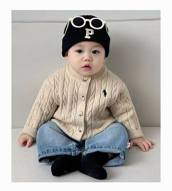 [베베앤로아] 영유아 여아 남아 공용 유아 신생아 백일 6개월 돌 외출복 벨벳니트가디건