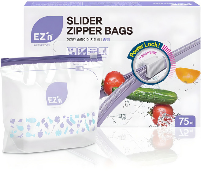 EZn이지엔 슬라이더 지퍼백, 중(M), 75개입, 1개