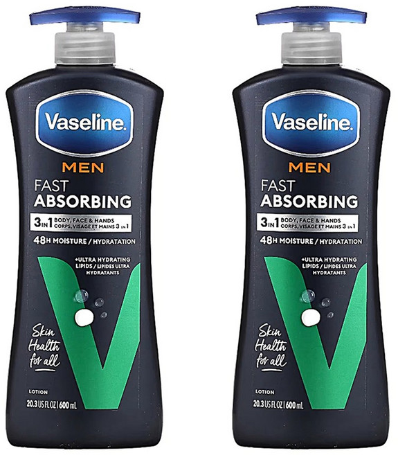 바세린 남자 빠른 흡수 바디 페이스 로션 600ml 2팩