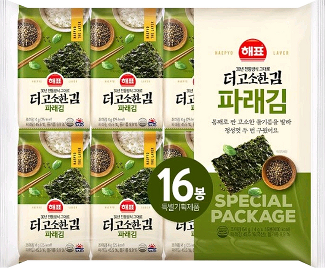 해표 더고소한 파래김 4g x 16봉, 64g, 2개