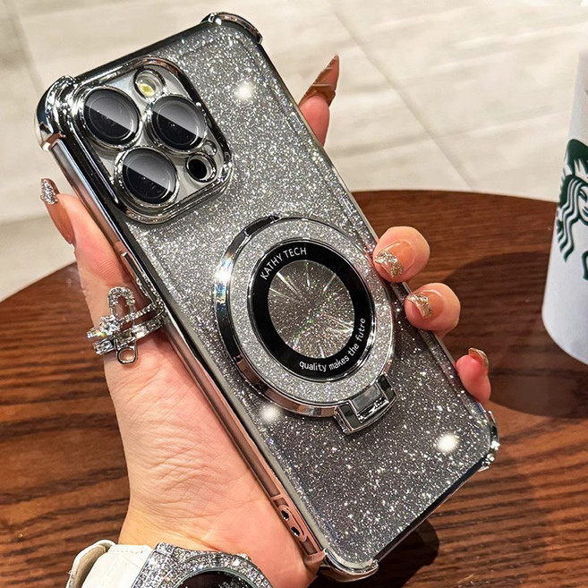 복우롱 아이폰14 15 16렌즈풀커버 사각에어백 블링 휴대폰 원형 거치대 케이스(OA018)