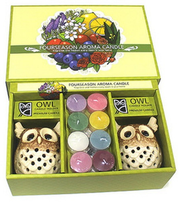 (포시즌 부엉이 캔들 홀더커플세트 갈색) 향초 선물