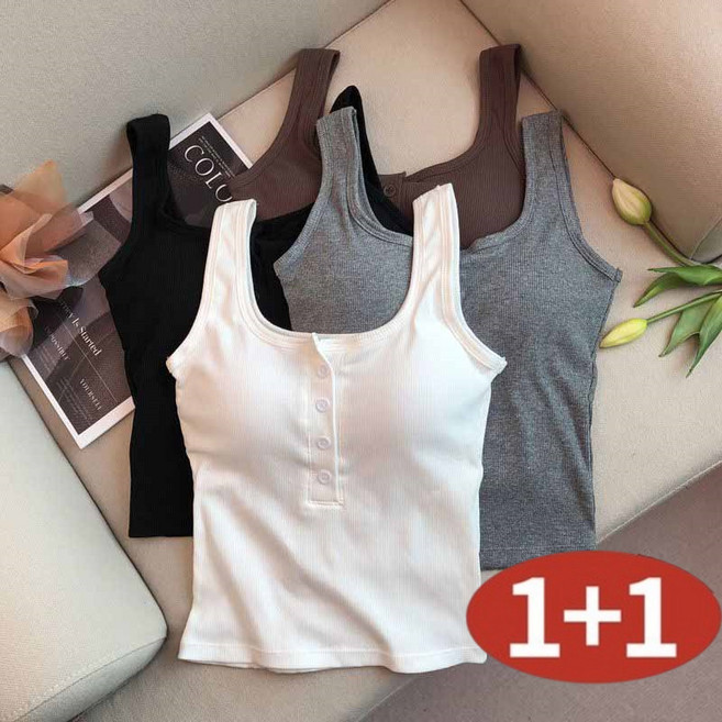 AOKADA 1+1여성 모달 골지 런닝 나시 캡내장 이너 나시티 캐미솔