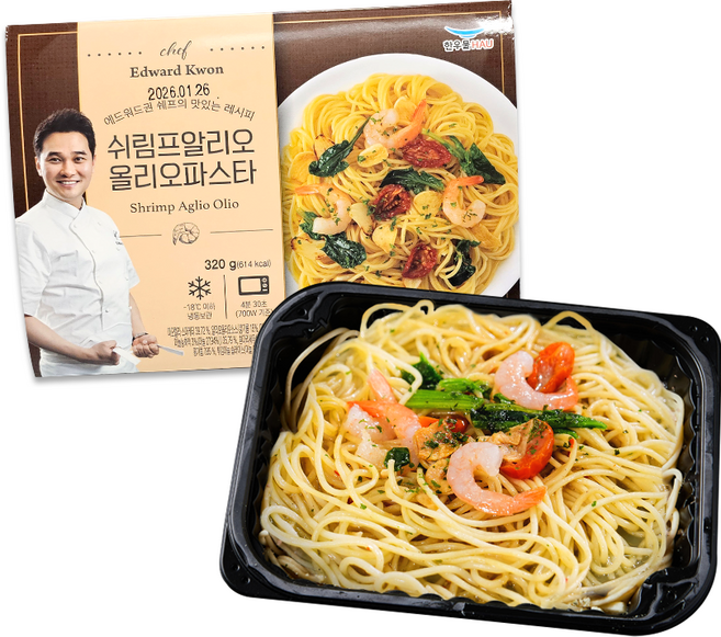한우물 에드워드권 셰프 / 쉬림프 알리오올리오 파스타 / 스마일유통 맛있는 냉동스파게티, 1개, 320g