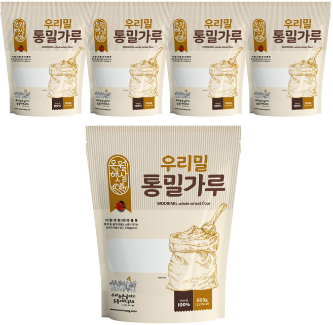 오월햇살 우리밀 통밀가루, 800g, 5개
