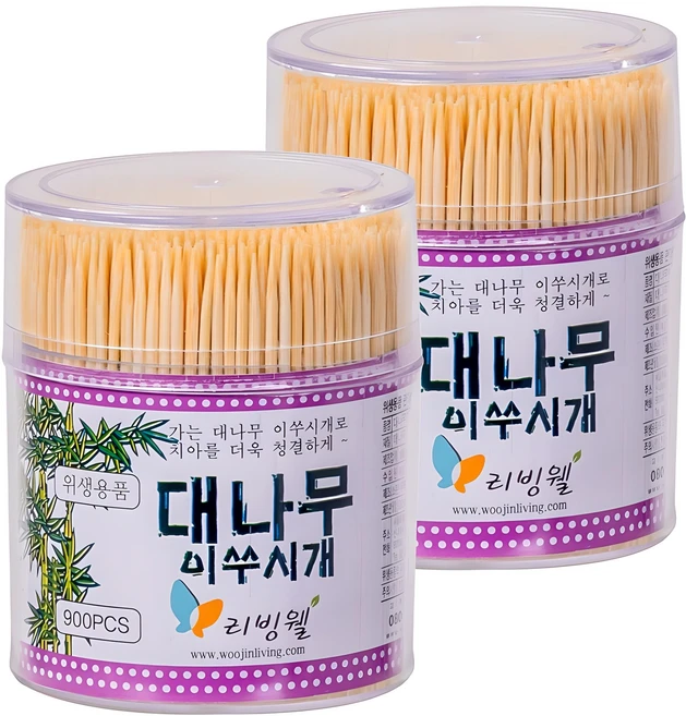 리빙웰 대나무 이쑤시개 대, 900개입, 2개 - 쿠팡