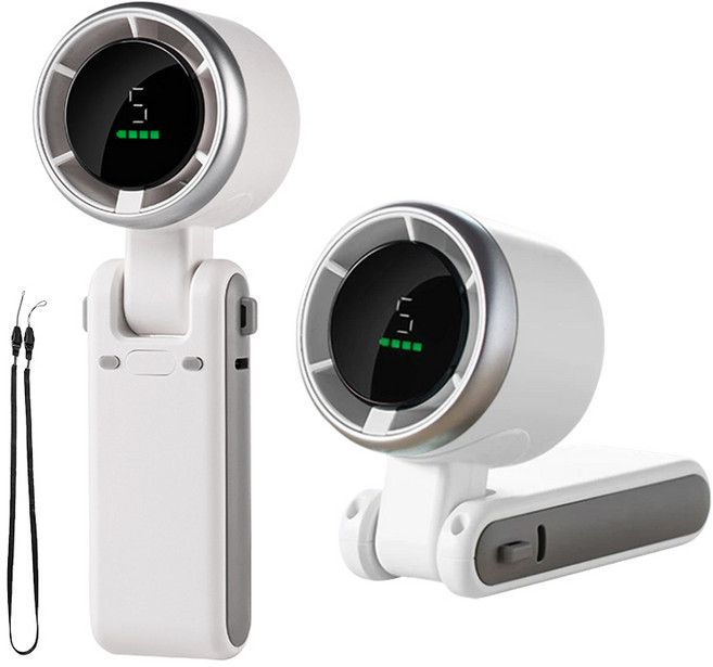 Darlisex 무선 휴대용 선풍기 미니 냉각 손선풍기 초강력 폴더블 손풍기 5단 풍속+목걸이 줄, 화이트, N607