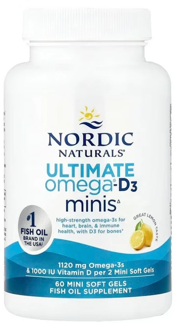 Nordic Naturals 얼티메이트 오메가3 1120mg + 비타민D 60 미니소프트젤, 1개, 60정 - 쿠팡