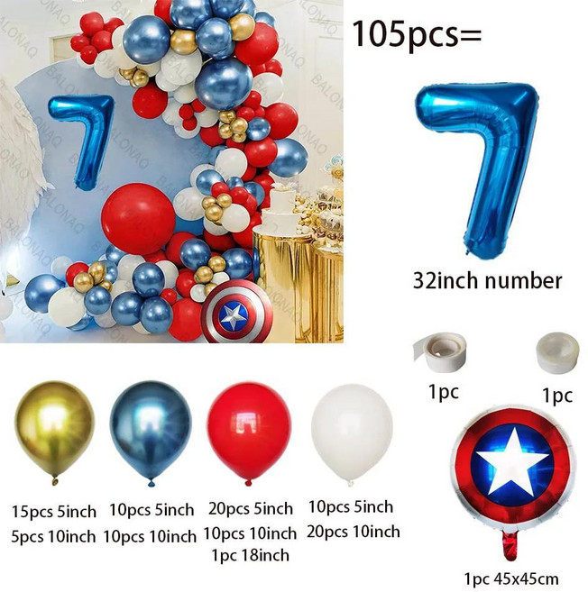 어벤져스 캡틴 아메리카 쉴드 다리미 맨 히어로 라텍스 풍선 배너 생일 파티 장식 샤워 글로보, 1개, 1. style-7 / A. as picture