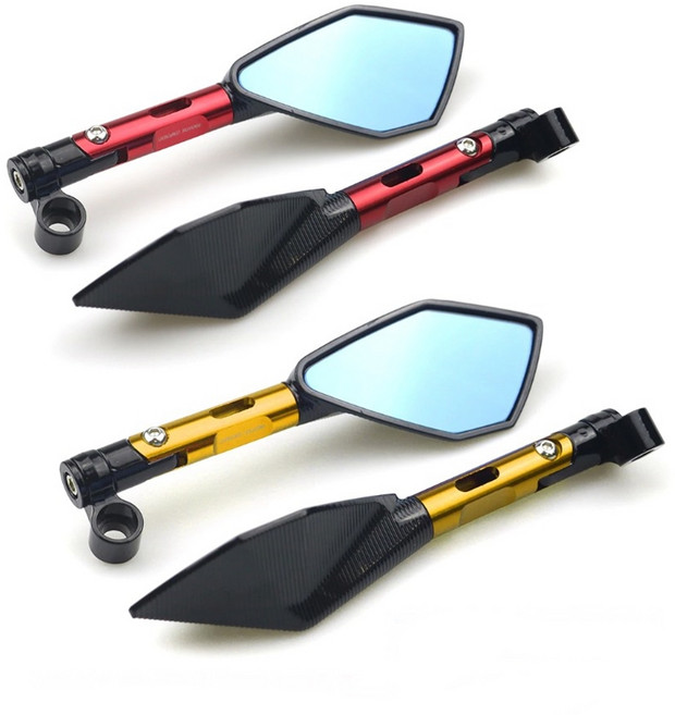 오토바이 CNC 블루 알루미늄 백미러 레드 골드 사이드 보조 미러 바이크, 1세트