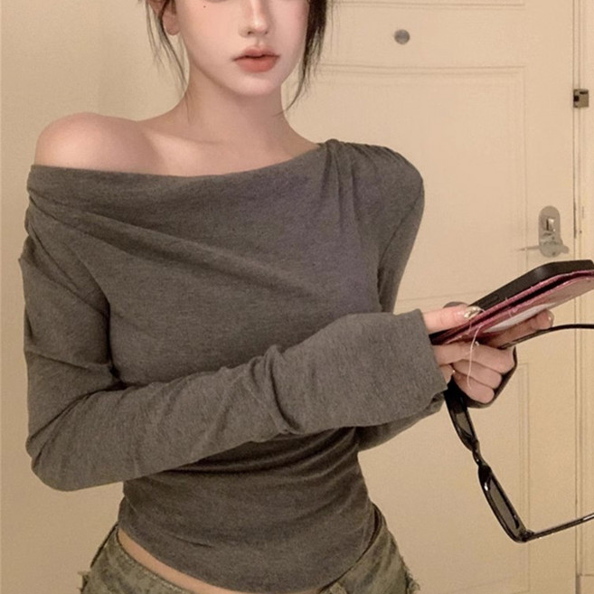 아이엠몽 여성용 코야 오픈숄더 무지 긴팔 티셔츠