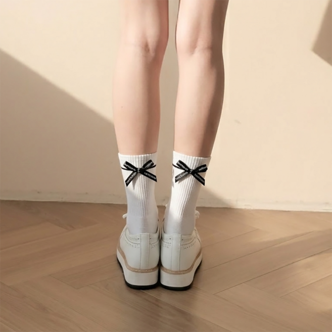 럭슨 여성골프양말 마리안느 리본 쿠션 삭스 2족, 1세트, 화이트+화이트