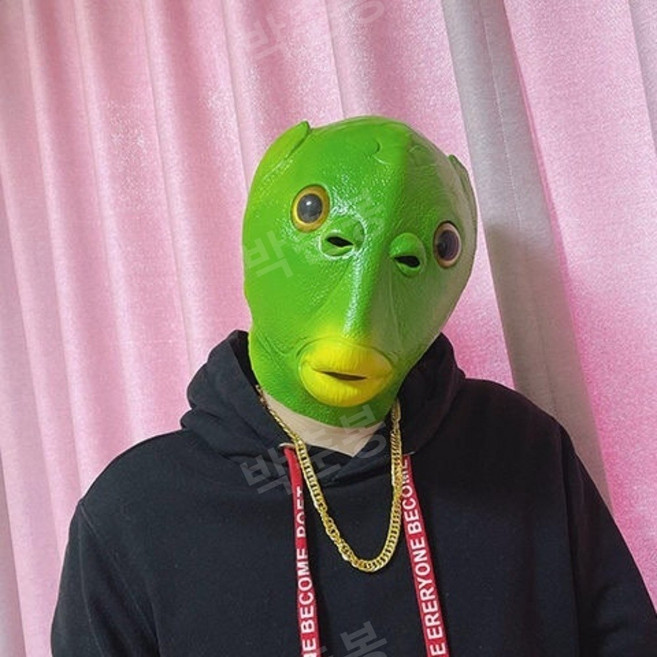 토끼탈 체육대회소품 코스프레 컨셉 졸업사진, 녹색 생선 머리 2개