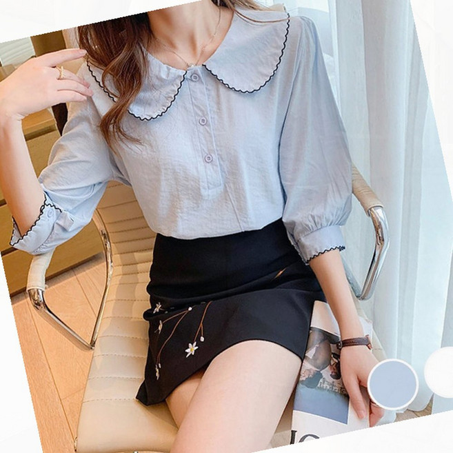 물결 빅카라 7부 블라우스 (URD-501)