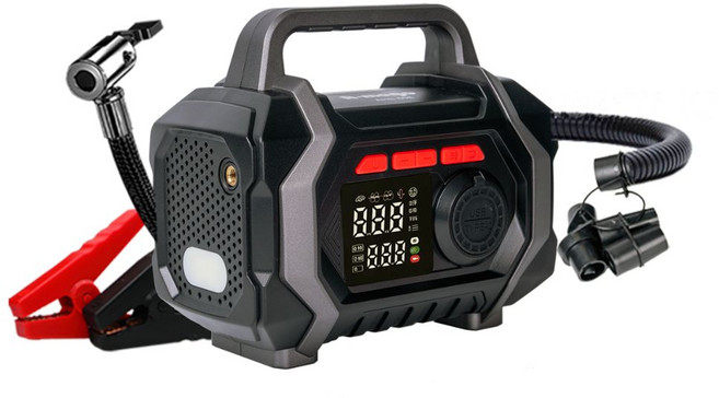 A-mego AHS-608 全能救援王 - 救車 打氣 抽氣 吹氣充電 照明 輕量手提式, 黑, 1個