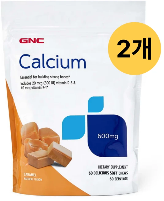 지엔씨 GNC 칼슘 600mg 카라멜 60 소프트 츄, 2개, 60회분 - 쿠팡