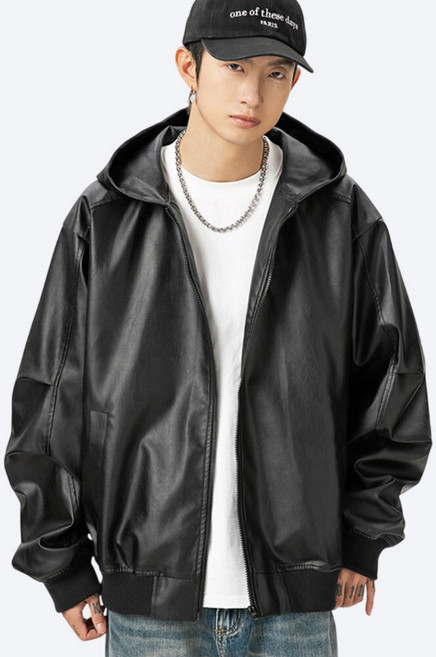 가르크시 레더 후드 집업 가죽 자켓 루즈핏 레이어드 아우터 점퍼