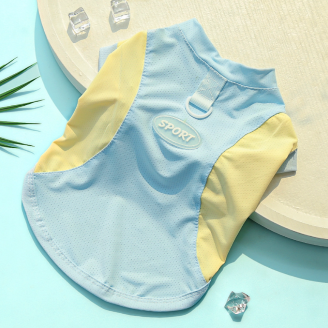 계절 자외선차단강아지옷 강아지해충방지옷 진드기방지, 1개, 조끼 블루+옐로우