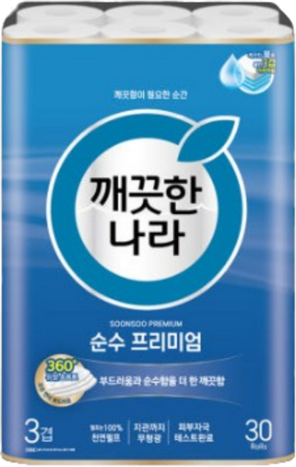 깨끗한나라 3겹 순수프리미엄 롤화장지 27m X 30롤 1개