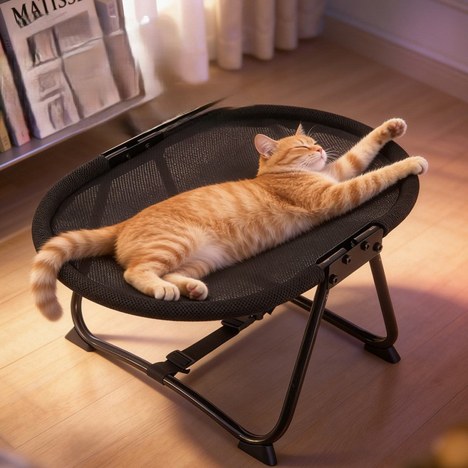 HANTAO 강아지 접이식 캠핑 이동식 의자 펫 메쉬 해먹 침대 사계절 반려동물 푹신한 편안한 방석 쿠션 + 전용가방, 1개, 블랙