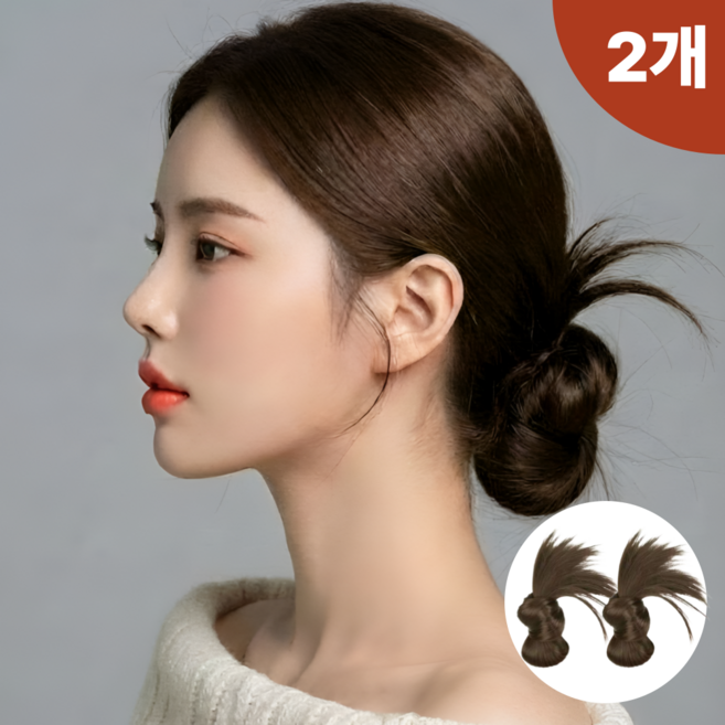미르모 풍성한 가시번 집게핀 똥머리 가발, 2개, 라이트브라운