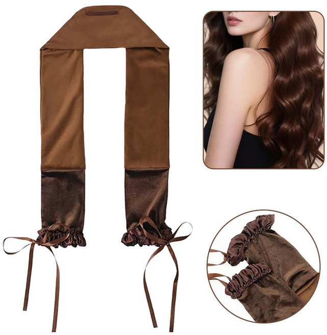 루베이 휴대용 무열 헤어롤 모든 모발 타입 가능 손상 없는 웨이브 가열할 필요 없음 스타일링/수면/선물, 1개, 브라운