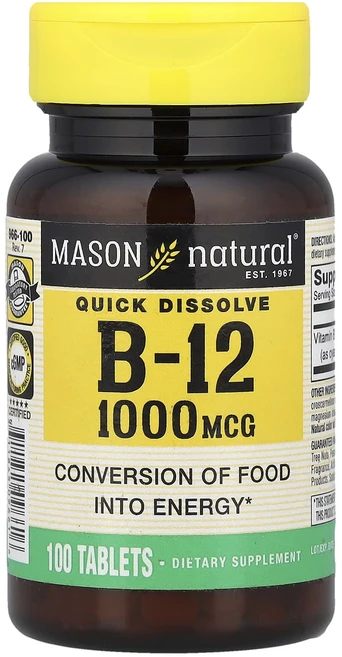 Mason Natural 비타민 B-12 1000mcg 100 태블릿, 5개, 100정 - 쿠팡