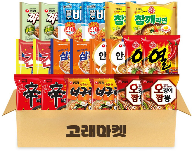 고래마켓 정통 봉지라면 오리지널 세트 각2 20EA (신라면+너구리+안성탕면+짜파게티+오징어짬뽕+참깨라면+진라면매운맛+열라면+삼양라면+비빔면)