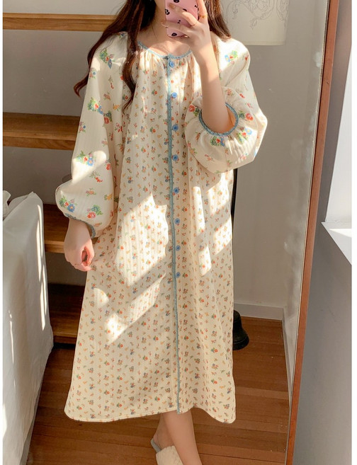 꽃가라원피스 누빔 홈웨어 잠옷 파자마 여성 8부 임부복 수유복 산모 빅사이즈