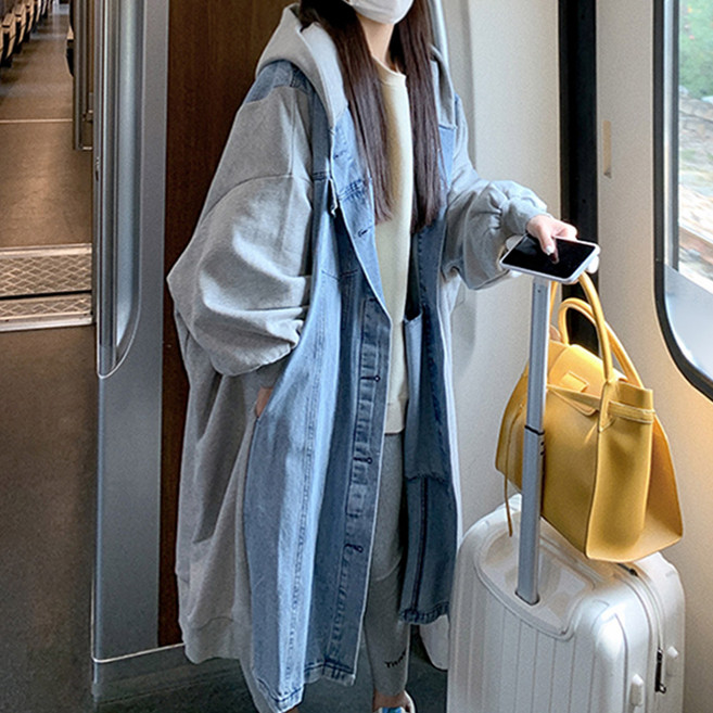 대박난박양 오버핏 후드 데님 롱자켓