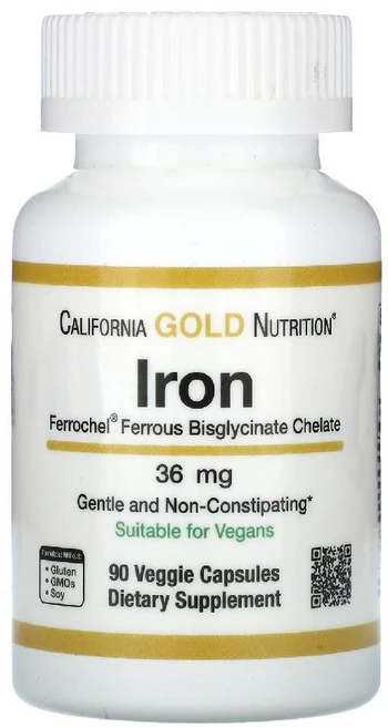 California Gold Ferrochel Iron 철분 36mg 90캡슐, 1개, 90정 - 쿠팡