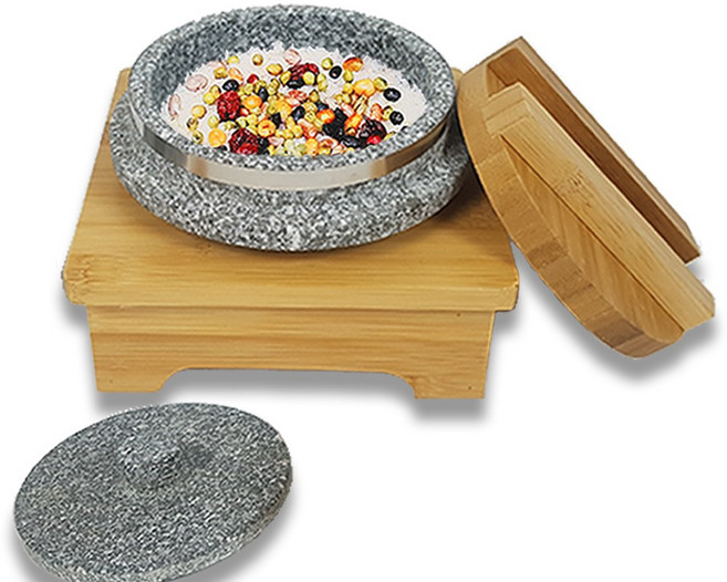 국내산 대흥석기 천연 곱돌솥 15cm + 대나무 받침대 세트, 곱돌솥+대나무받침대, 1개
