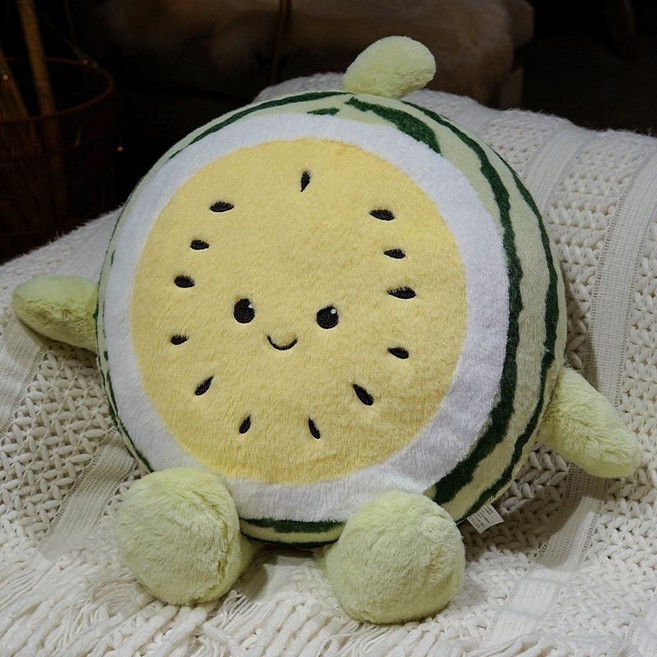 可愛西瓜造型抱枕 靠墊 裝飾擺件, 微笑黃色,小號抱枕35cm
