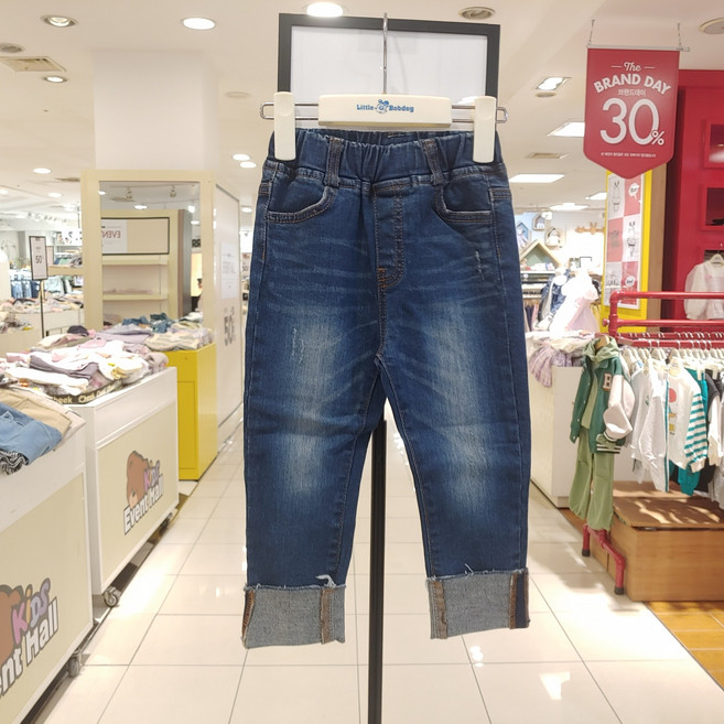 리틀밥독 봄 이월 초특가 포티즈 롤업 슬림핏 허리밴딩 청바지 키즈 토들러