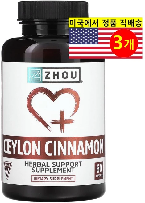 Zhou Nutrition 저우뉴트리션 실론 시나몬 추출 1200mg Ceylon Cinnamon, 3개, 60정 - 쿠팡
