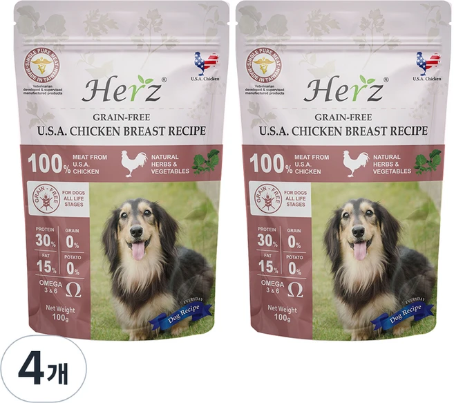 허즈사료 칠면조가슴살 레시피 908g, 닭, 100g, 4개 - 쿠팡