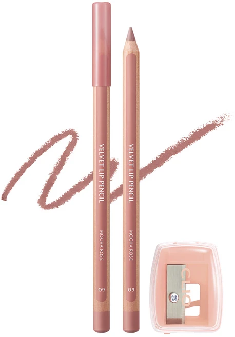 클리오 벨벳 립 펜슬 기획세트 (본품+샤프너 구성), 009 모카로즈, 1.45g, 1개 - 쿠팡