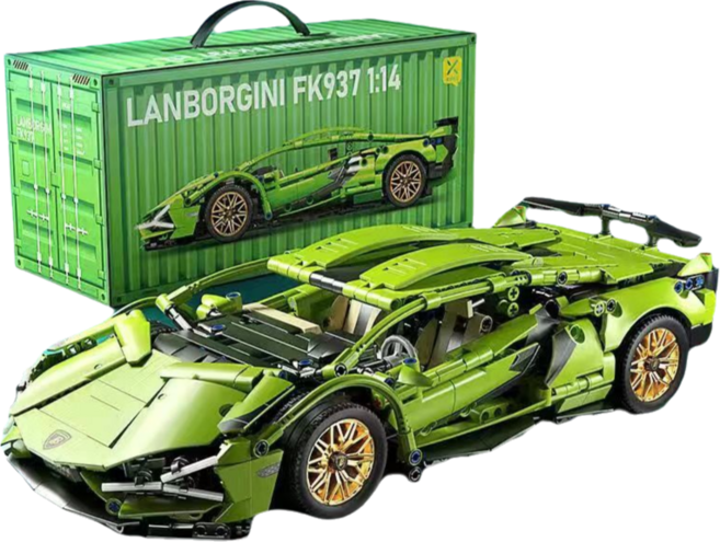仿真超跑賽車積木 1:14 蘭博 FK937 模型 兒童益智組裝玩具, 1個, 綠牛1280+顆粒