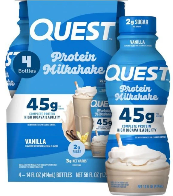 퀘스트 뉴트리션 바닐라 프로틴 쉐이크 45g 단백질 2g 설탕 3g 순 탄수화물 바로 마실 수 있음 4개입 - 쿠팡